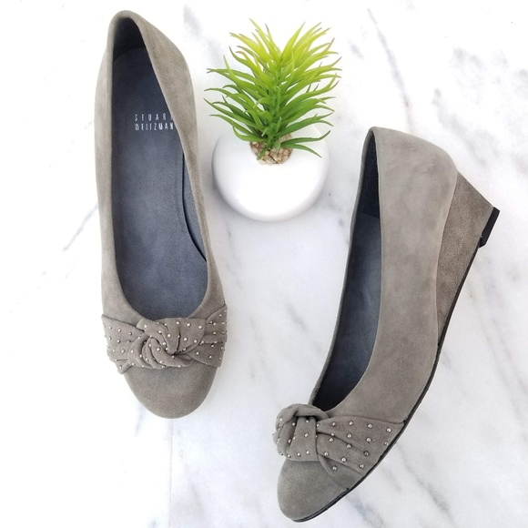 Stuart Weitzman Shoes - STUART WEITZMAN Wedge Pump Studded Gray Suede Knot